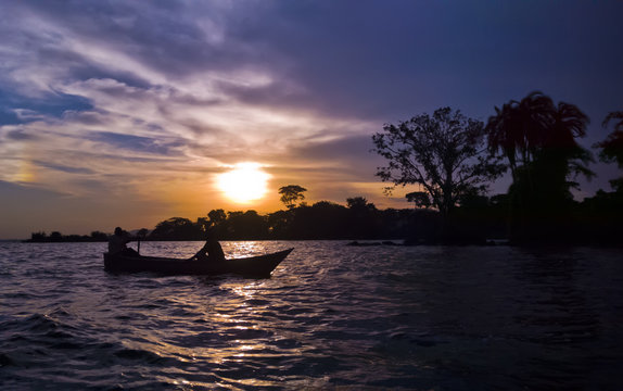 Fishing Boat On Lake Victoria At Sunset