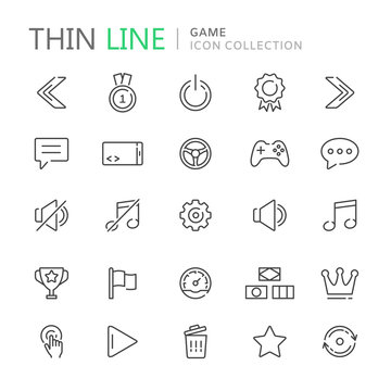Collection of game thin line icons