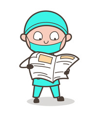 Obraz na płótnie Canvas Cartoon Surgeon Reading Newspaper Vector Illustration