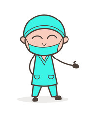 Cartoon Surgeon Smiling and Pointing Hand Vector Illustration