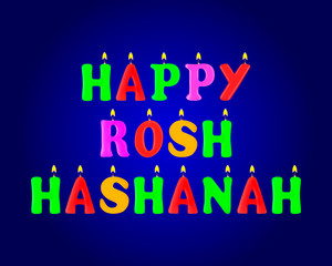 Happy Rosh Hashanah banner. Letters in the form of candles. 3d. Stock - Vector illustration