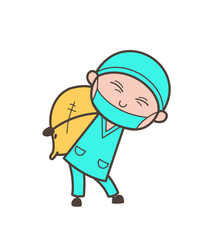 Cartoon Surgeon Carrying a Pack of Sack Vector Illustration