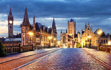 Ghent, Belgium during night, Gent old town