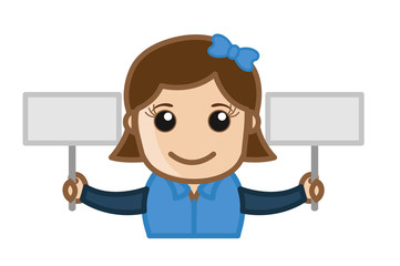 Girl Showing two Message Boards clip-art