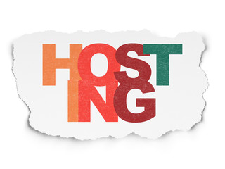 Web development concept: Hosting on Torn Paper background