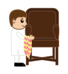 Satisfied Cartoon Politician Character Standing with Flowers Garland