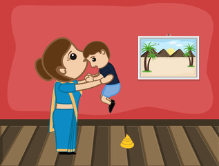 Indian Woman Carry Her Son on Lap