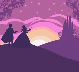 Magic castle and princess with prince © diavolessa