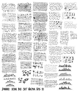 MEGA set of doodles. Super collection of speech, business, media, tree, building, house, arrow, info doodle  eps10