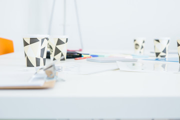 Paper cups and office supplies