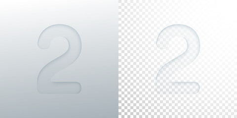 3d paper cut character 2 isolated on transparent checkered background.