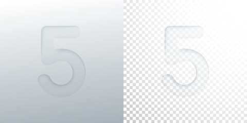 3d paper cut character 5 isolated on transparent checkered background.