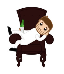 Sad Cartoon Lying on Chair and Drinking Beer