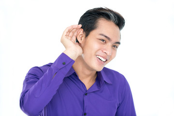 Inquisitive Asian man eavesdropping