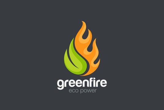 Eco Green Alternative Energy Logo vector Leaf Fire flame droplet