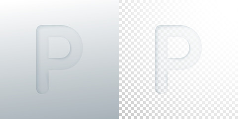 3d paper cut letter P isolated on transparent checkered background.