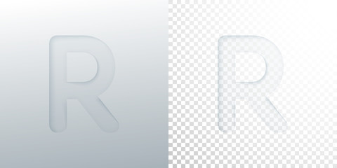 3d paper cut letter R isolated on transparent checkered background.