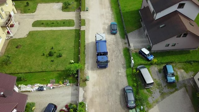garbage transport car Aerial view, drone top view