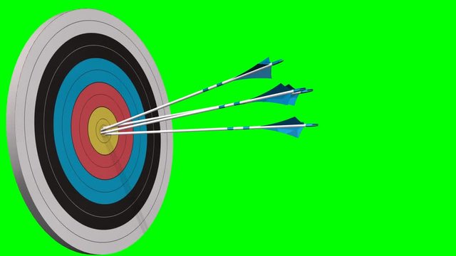 bow arrows fly on the target - bow arrows hit the target - green screen 