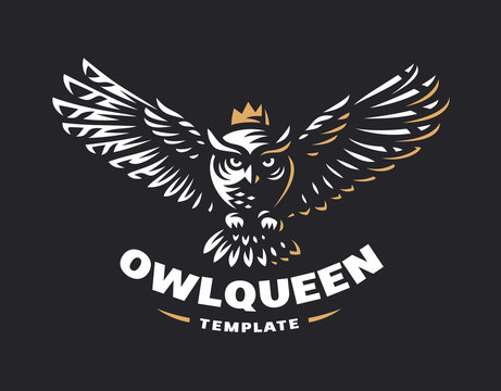 Owl logo - vector illustration. Emblem design on black background