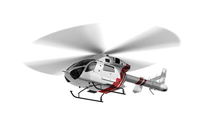 White civilian helicopter in flight isolated on white background © Riko Best