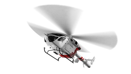 White civilian helicopter in flight isolated on white background © Riko Best