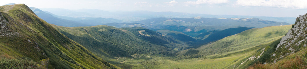 Panorama of the summer Ukrainian Carpathian mountains