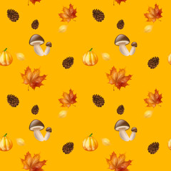 Autumn seamless texture decorated with objects