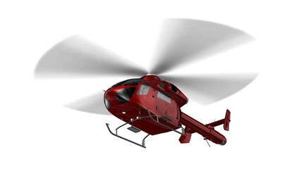 Fototapeta na wymiar red civilian helicopter in flight isolated on white background