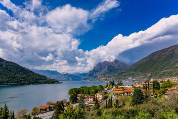 Fototapeta na wymiar View of Lake Iseo, Italy, the Alps.