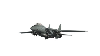 armed military fighter jet in flight isolated on white background
