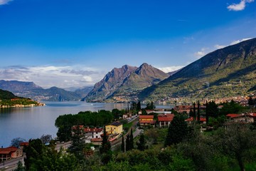 View of Lake Iseo, Italy, the Alps.