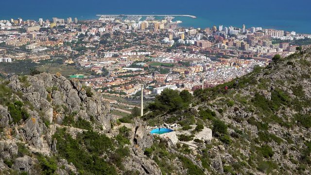 The panoramic aerial view of the Calamorro Mountain. Calamorro Mountain stands approximately 780 metres high and offers spectacular views of the town of Benalm&aacute;dena