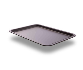 Empty baking tray with shadow for pizza close up top view isolated square. Mock up for design
