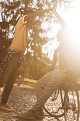 students making high five