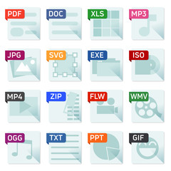 Simplesquare file types and formats labels icon set