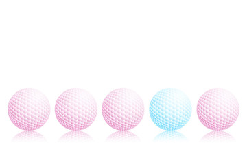 Pastel pink and blue golf ball on white background