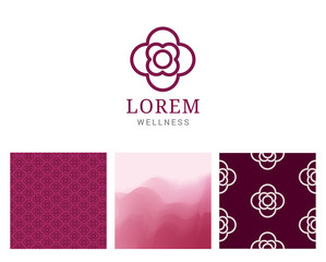 Branding Packaging Flower nature background, logo banner voucher, spring summer tropical, vector illustration