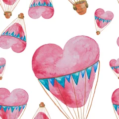 Papier peint Animaux avec ballon Modèle sans couture de ballons en forme de coeur avec des paniers peints à l& 39 aquarelle