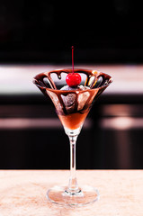 Dark Chocolate Ice cream with cherry on top