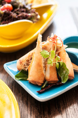 Chinese spring rolls, Famous appetizer at asian restaurants