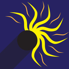 Vector illustration of a partial solar eclipse. The sun is half closed by the moon, which casts a shadow. The symbol can be used for printing or as an illustrative picture
