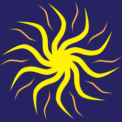 Vector illustration of a sun on a blue background, symbolizing the sky. The sun symbol can be used as an icon or image for a print or wallpaper for a computer