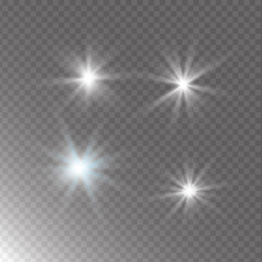 Glowing light star effects vector transparent background