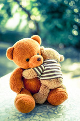 two bear dolls with dramatic tone, select focus the one bigger