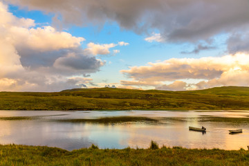 Boating on the lake in the sunlight