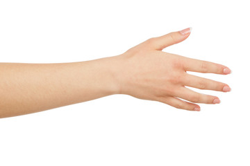 Female hand with greeting gesture, crop, cutout