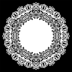 Lace round paper doily, lacy snowflake, greeting element, laser cut  template, doily to decorate the cake,  vector illustrations.