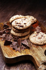 Chocolate chip cookies on table freshly baked