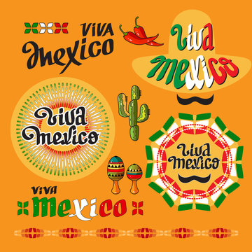Viva Mexico icon. Set of cute various mexican icons.